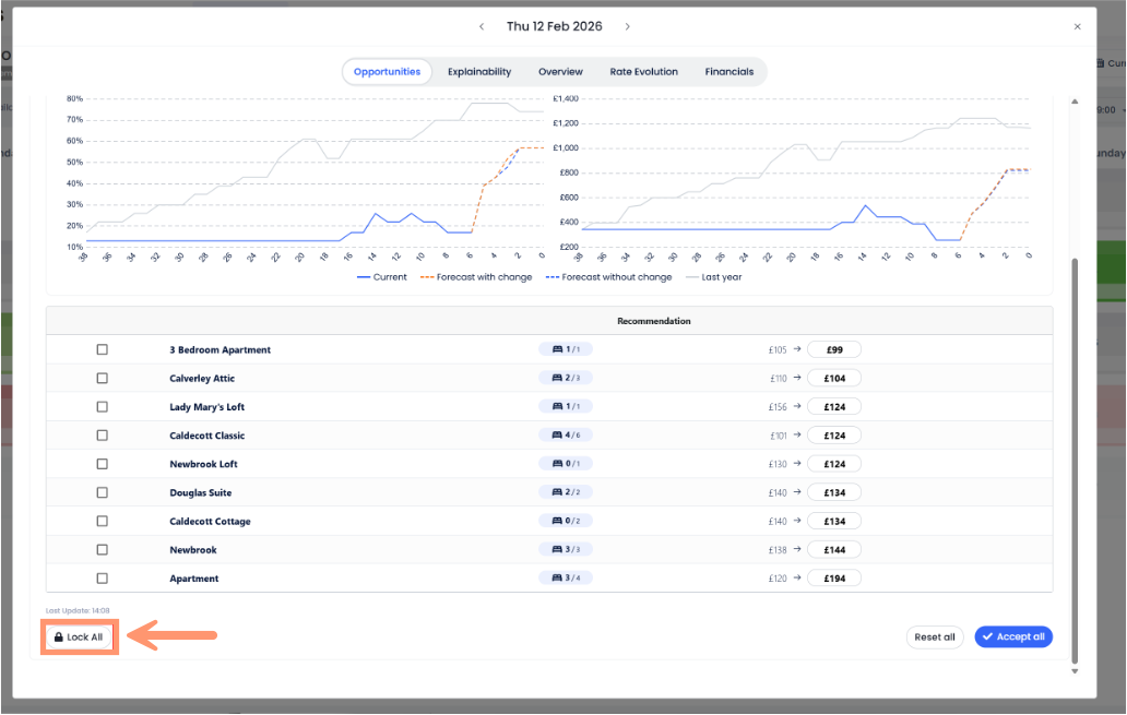 Pencerede kilitlenecek oda tiplerini seçme