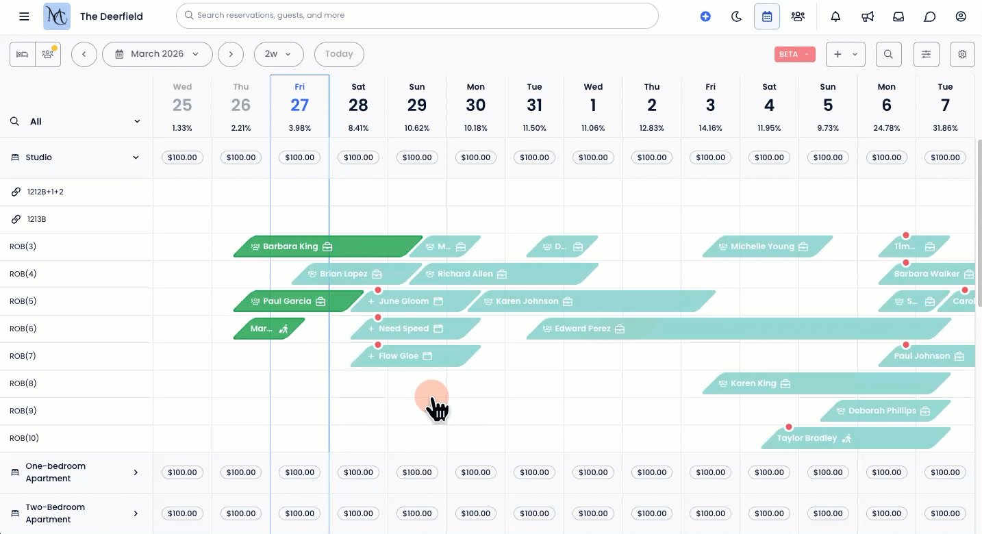 Lock, Move, and Edit Reservation buttons