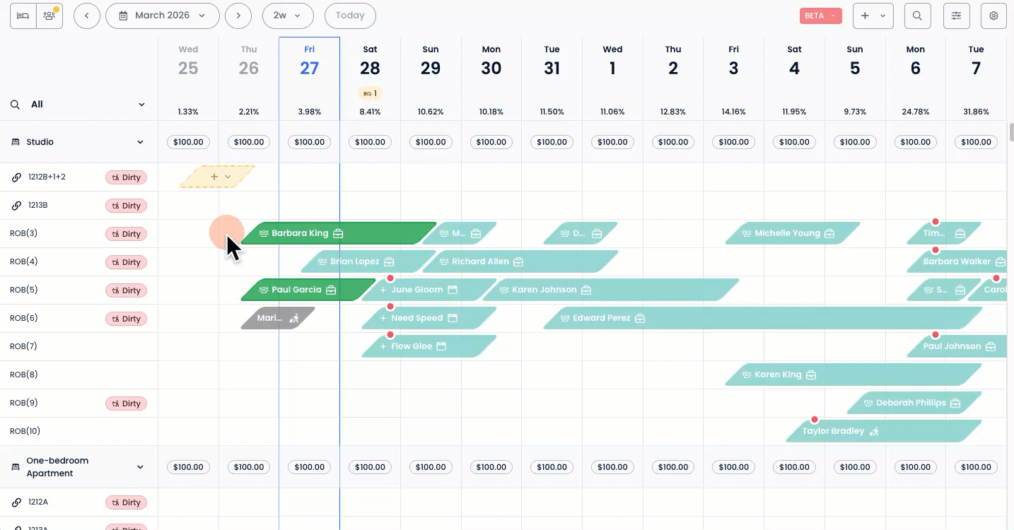 Search for a room, change the status, edit the assignment, and scroll-to-room option