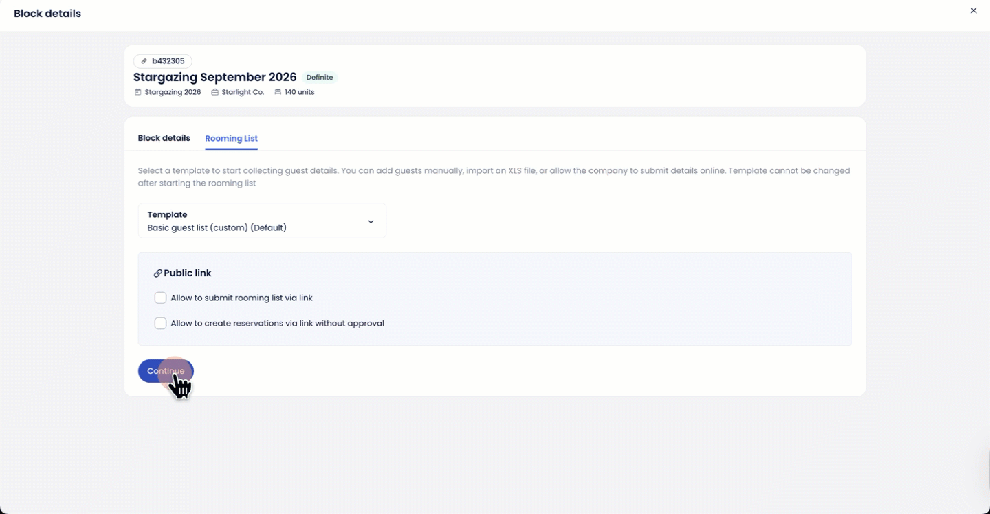 Ways to Add Guest Information_Public Rooming List Link_Creating link from inactive status