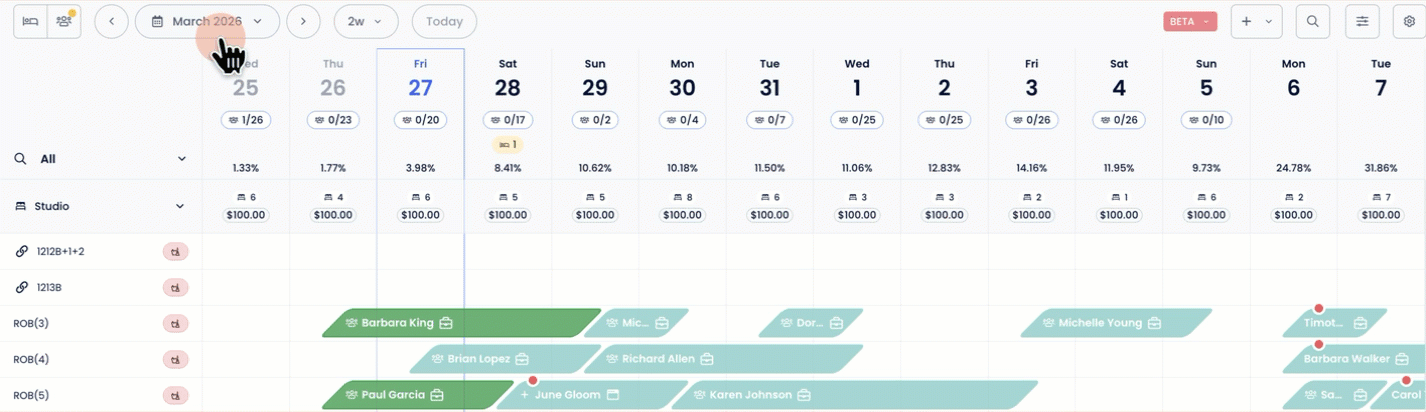 Usar el selector de fecha y la navegación y cambiar el rango de la vista