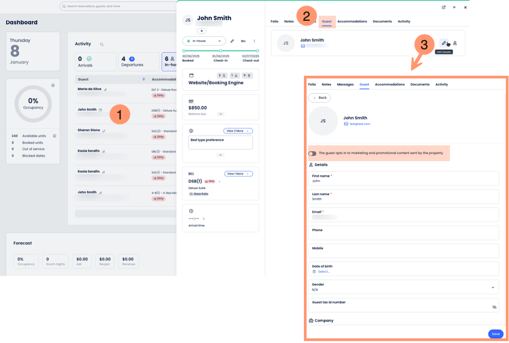Guest profile marketing opt-in location