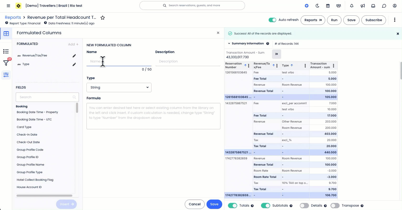 Applying the field to the report