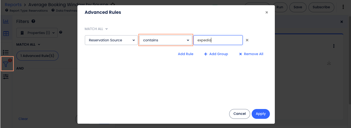 Advance rules PMS screenshot