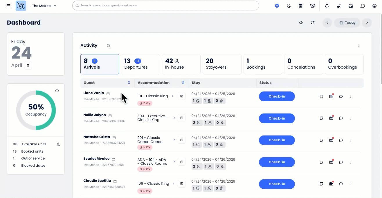 Accessing the reservation drawer from the NEW dashboard
