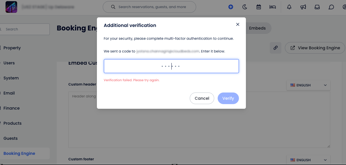 Modal de verificación adicional que aparece después de hacer clic en Guardar