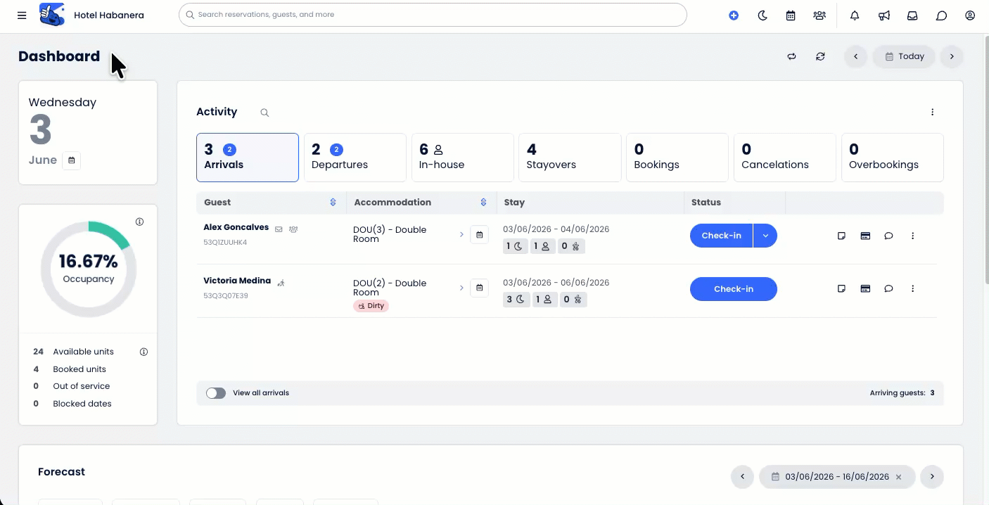 Animated demonstration showing a user opening the Main Menu, selecting Reporting, typing "Performance Analysis" into the Search Reports bar, and clicking on the Performance Analysis Report from the results to open it in a new tab.