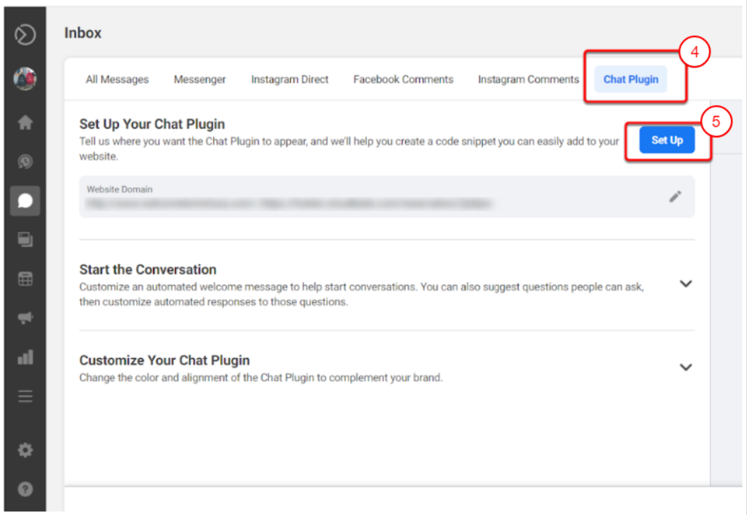 Bouton de configuration du plugin de chat Facebook