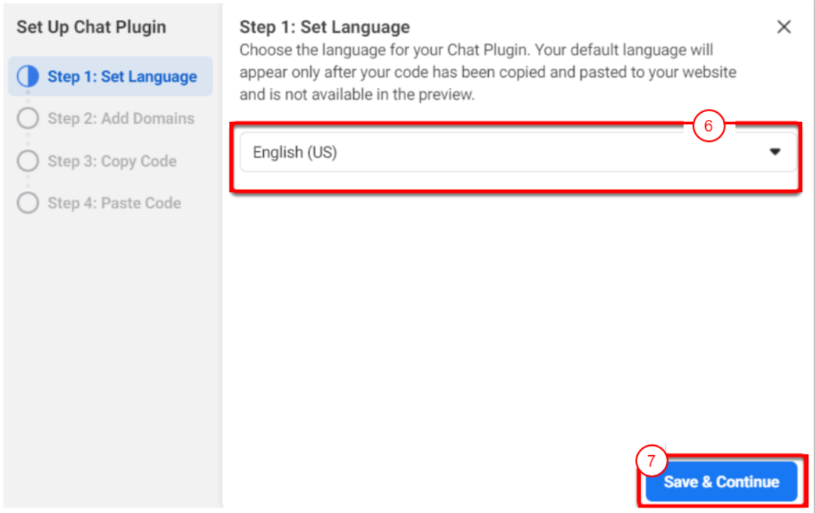 Sélection de la langue du plugin de chat Facebook