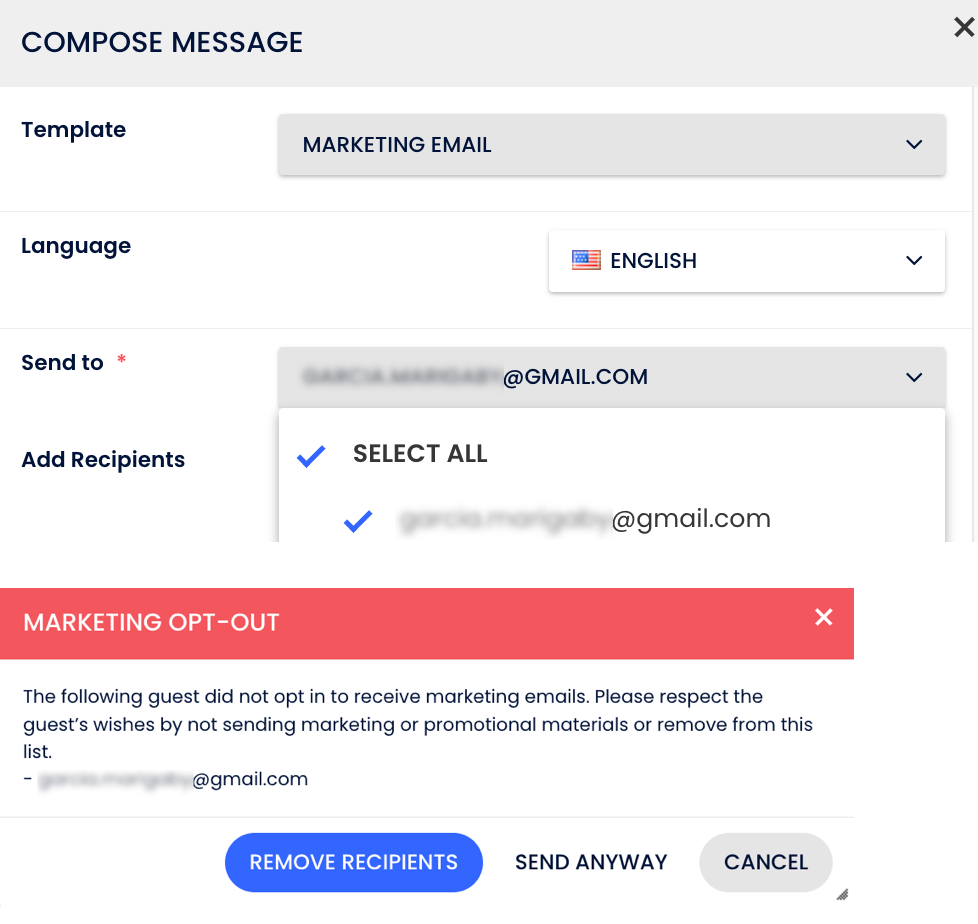 Paramètres du modèle d'e-mail