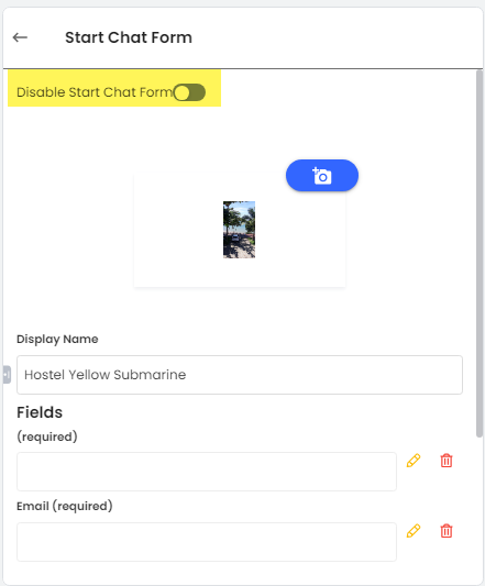 Image du formulaire de démarrage du chat