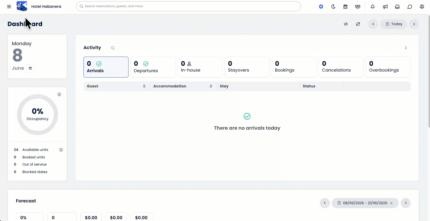 Animated demonstration showing a user opening the Main Menu, selecting Reporting, typing “Invoices” into the Search Reports bar, and clicking on the Invoices Report from the results to open it in a new tab. 