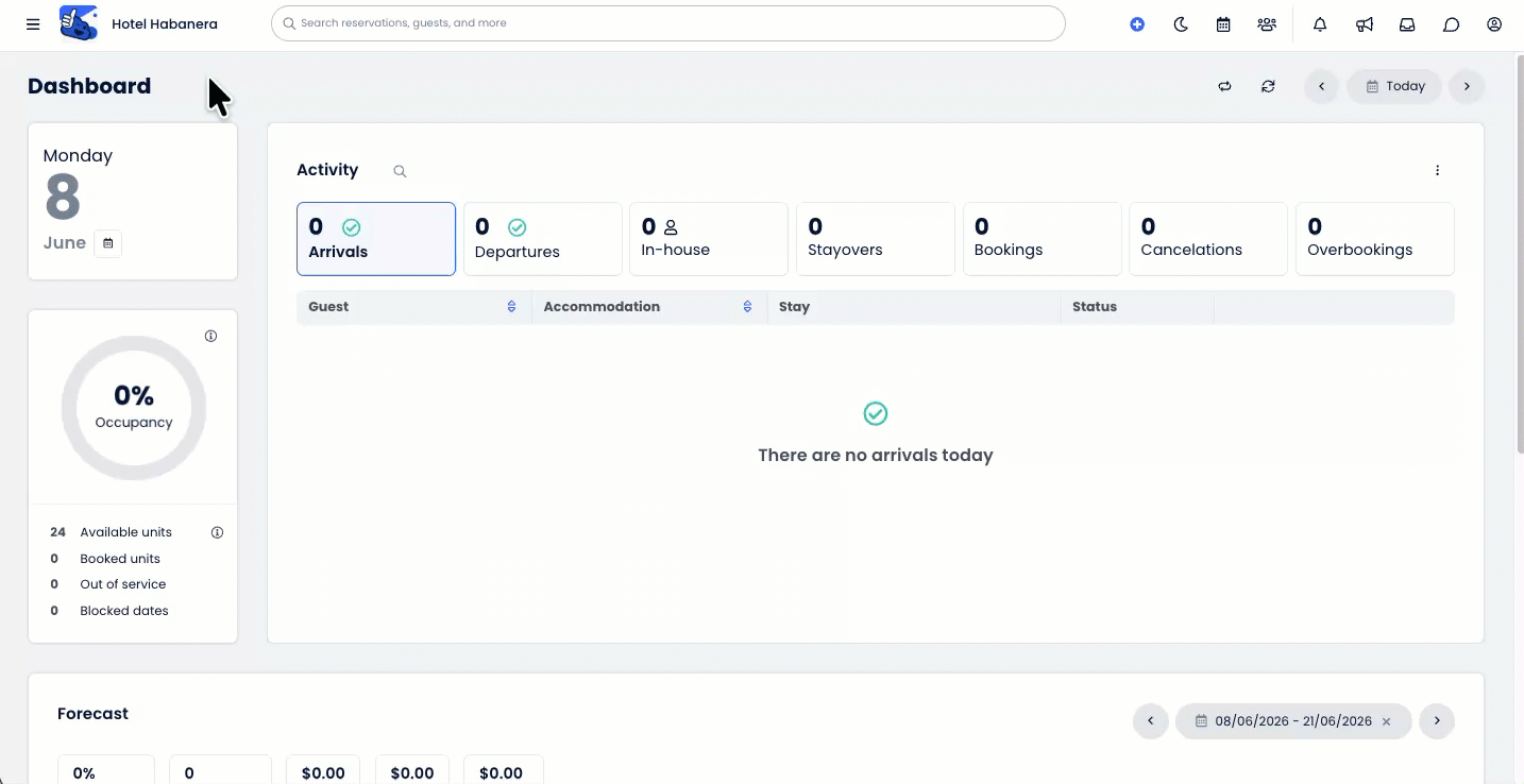 Animated demonstration showing a user opening the Main Menu, selecting Reporting, typing “In-House” into the Search Reports bar, and clicking on the In-House Report from the results to open it in a new tab. 