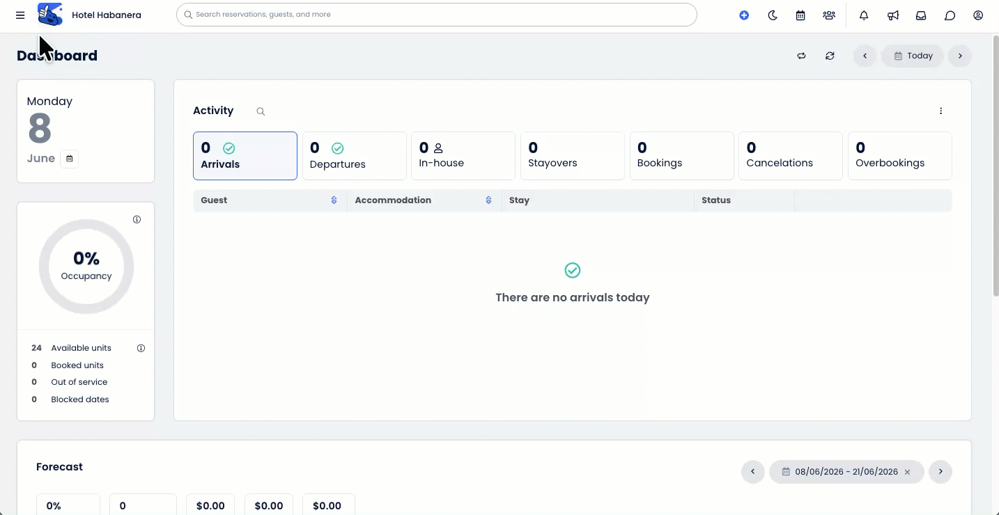 Animated demonstration showing a user opening the Main Menu, selecting Reporting, typing “No-Show” into the Search Reports bar, and clicking on the No-Show Report from the results to open it in a new tab. 