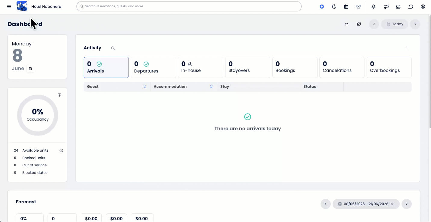 Animated demonstration showing a user opening the Main Menu, selecting Reporting, typing “Cancellation” into the Search Reports bar, and clicking on the Cancellation Report from the results to open it in a new tab. 