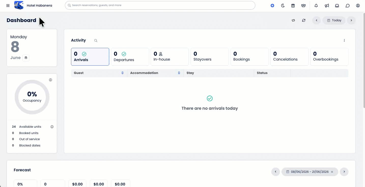 Animated demonstration showing a user opening the Main Menu, selecting Reporting, typing “Payment Reconciliation” into the Search Reports bar, and clicking on the Payment Reconciliation Report from the results to open it in a new tab. 