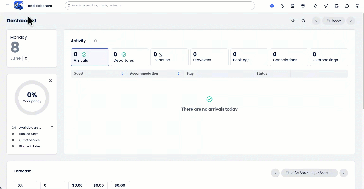 Animated demonstration showing a user opening the Main Menu, selecting Reporting, typing “Daily Revenue” into the Search Reports bar, and clicking on the Daily Revenue Report from the results to open it in a new tab. 
