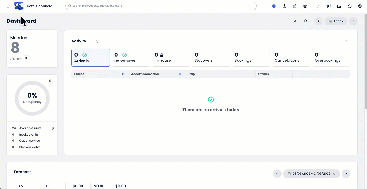 Animated demonstration showing a user opening the Main Menu, selecting Reporting, typing “Stock and Inventory” into the Search Reports bar, and clicking on the Stock & Inventory Report from the results to open it in a new tab. 
