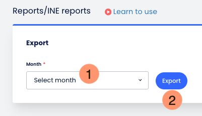 Screenshot of the INE Report Month dropdown and Export button