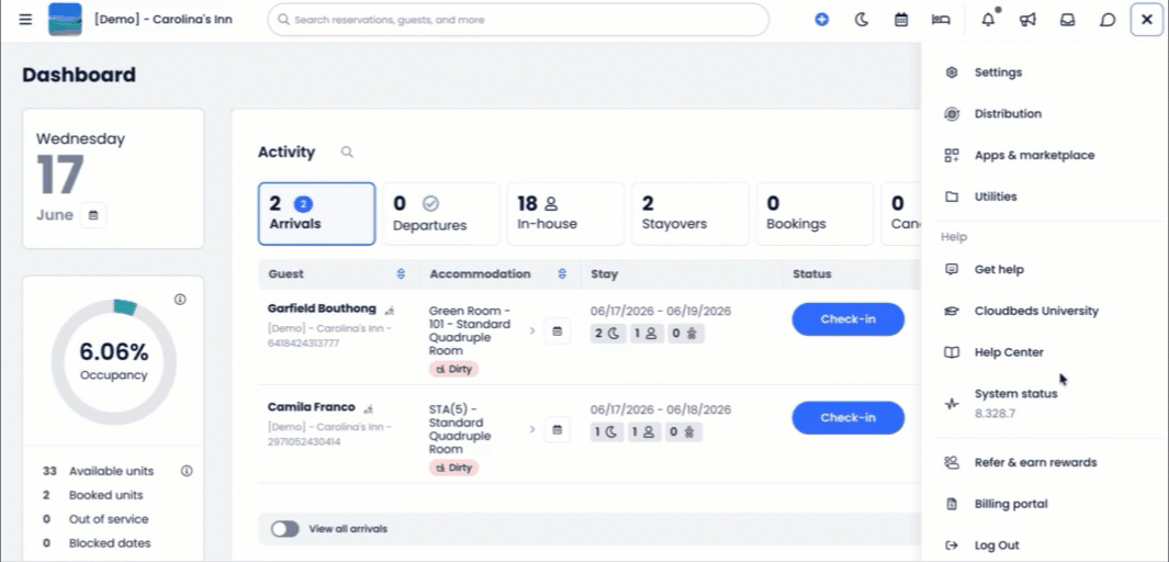 GIF: How to access Cloudbeds Community, and what is shown when the system automatically authenticates your account session