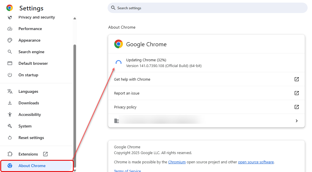 Browser update information