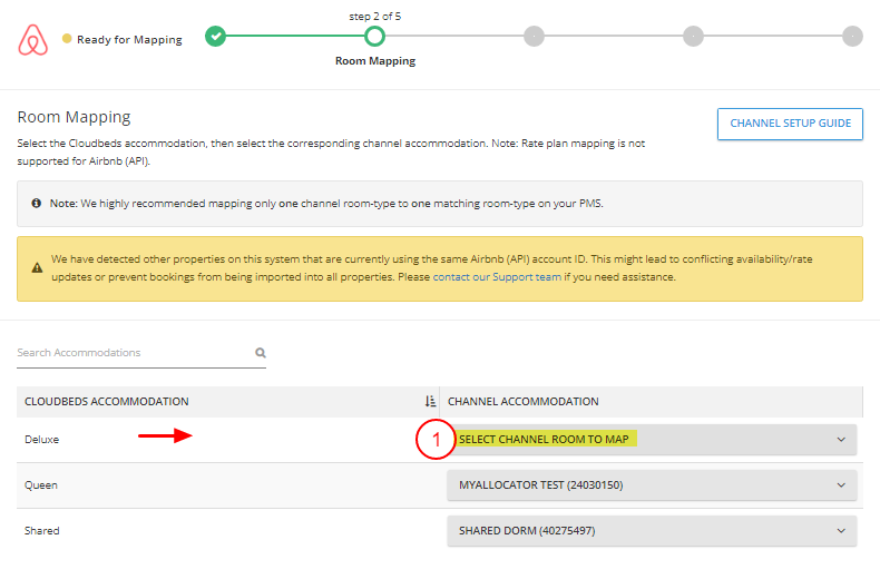 Airbnb room mapping in Cloudbeds PMS