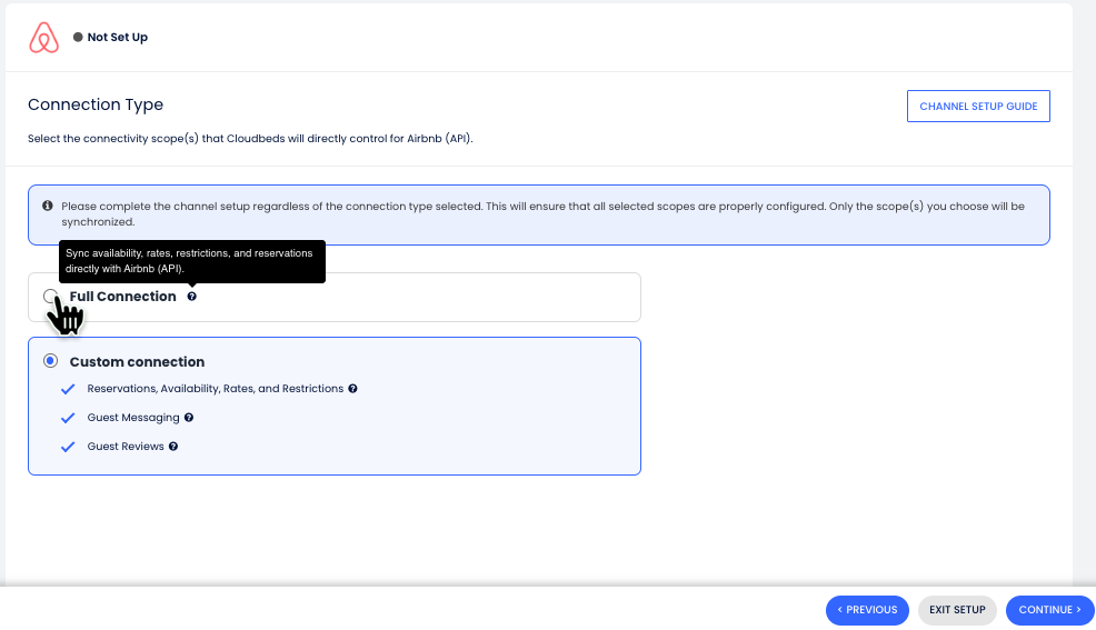 Airbnb connection type selection