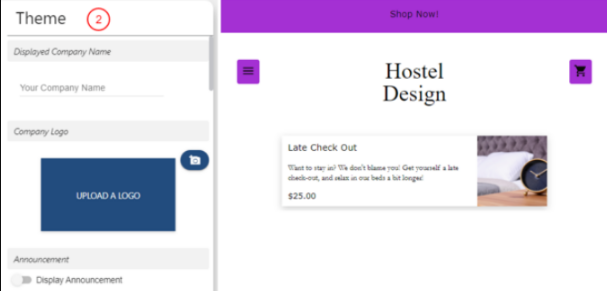Themen- und Branding-Einstellungen für den Guest Experience Upsell Store