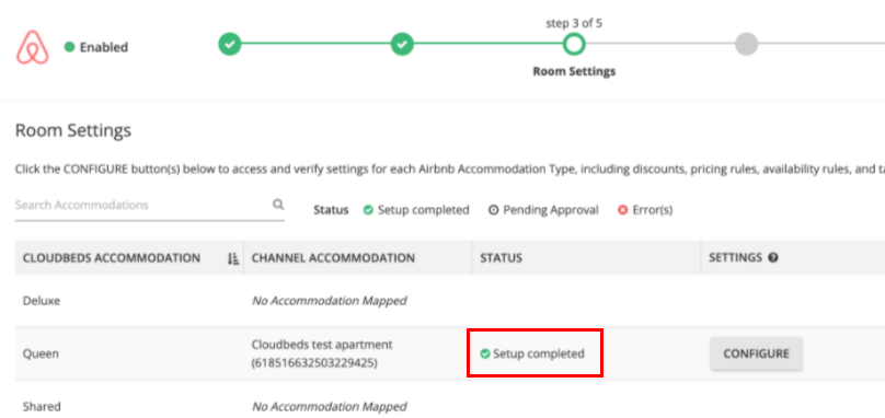 Status der abgeschlossenen Airbnb-Zimmereinrichtung