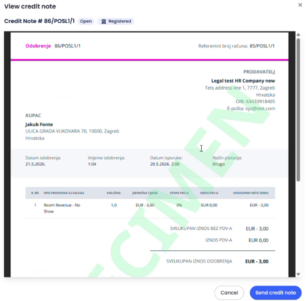 Seite Rechnungen und Dokumente mit gespeicherten Fiskaldaten