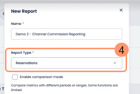 Selecting the Reservations report type in Cloudbeds Insights