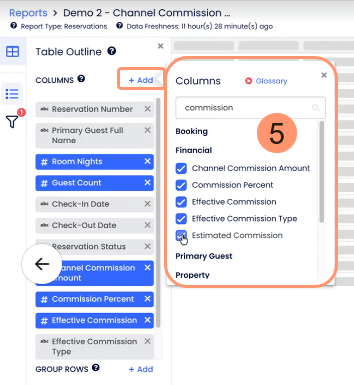 Effective Commission fields in the report configuration